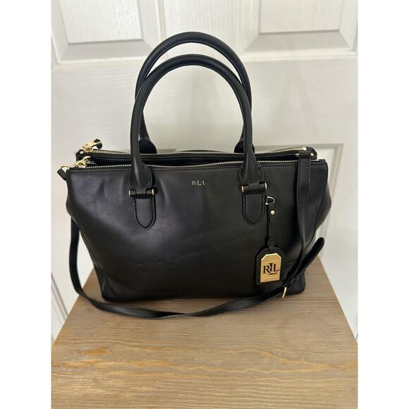 Lauren Ralph Lauren RLL Satchel Handbag Womens Black Leather Crossbody Purse - Picture 2 of 14